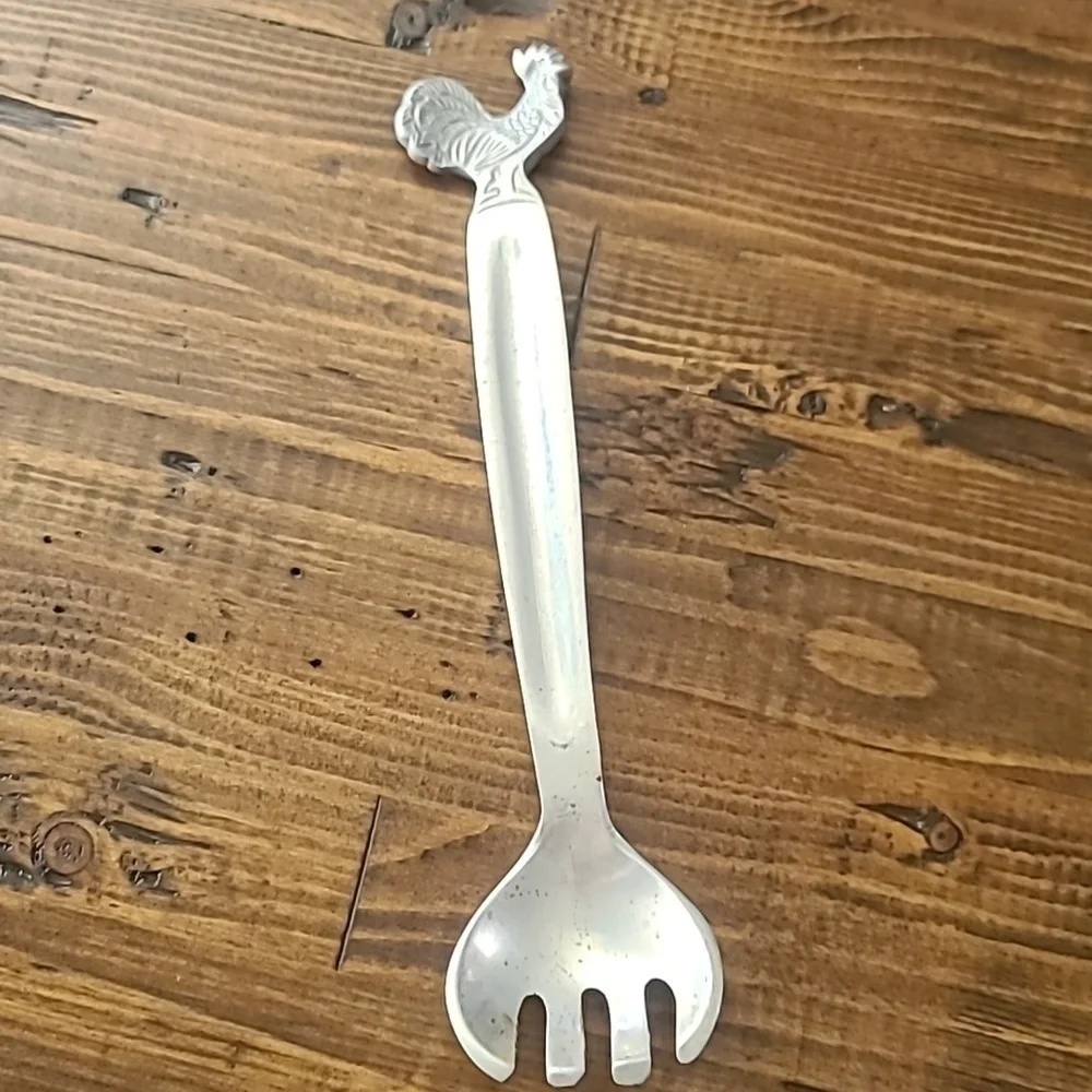 Pewter Silver Rooster Handle Salad Servers
